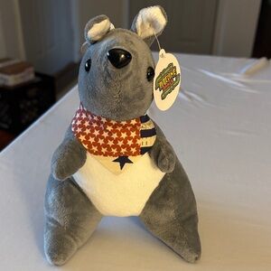Charming Gray Kangaroo Plush with Starry Bandana